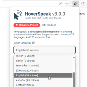 HoverSpeak Extension interface image